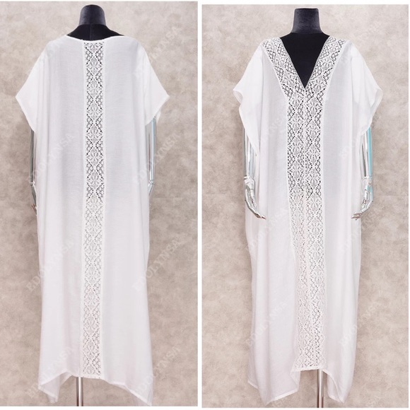 Sample Sale! New Boho Crochet Detailed V Neck Maxi Beach Dress - Picture 7 of 9